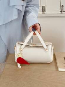 1件装时尚女士优雅单肩包，简约别致波士顿包，PU材质，手提，带吊坠，适合日常、通勤、度假，优雅女士包 - 米色 - 查看 4