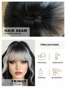 7JHH WIGS 女士短款波浪黑色波波头假发，带灰色刘海，12英寸短波浪卷发假发，自然合成发丝，耐热假发，适合日常角色扮演、音乐节派对等场合佩戴。 - 挑染灰色 - 查看 7