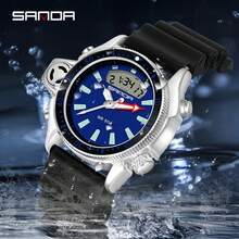 SANDA. SANDA Men's Retro Sports Electronic Watch, Dual Display Dial, Multi-Function Digital Wristwatch, Suitable For Outdoor And Daily Wear - Silver - View 4