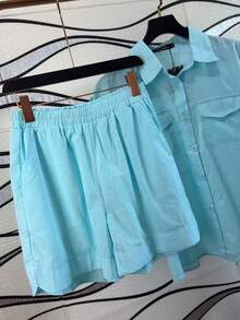 Women's Shirt And Shorts Set With Lining - Azul menta - Ver 3