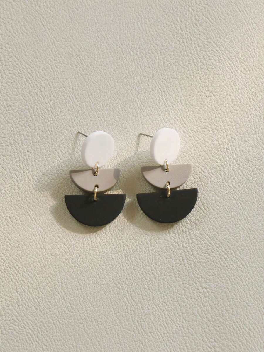一对波西米亚风黑色半圆形亚克力吊坠耳环，音乐节派对礼物（女士款） - 黑色 - 查看 1