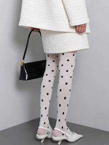 Y2K Cute Polka Dot Sheer Pantyhose – Retro High Waist Stretchy Tights For Daily Wear - Multicolor - View 6