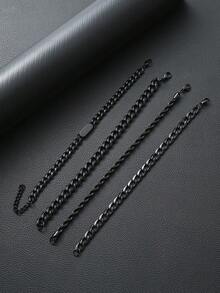 4件套男士黑色钛钢手链套装，链和费加罗链，适合日常佩戴 - 款式A - 查看 2
