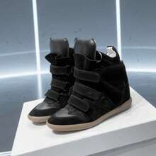 ISA High-Quality High-Top Sneakers For Women Made Of Genuine Leather With An 8 Cm Thick Sole And Closure – Versatile Leisure And Sports Shoes. - 黑色 - 查看 5