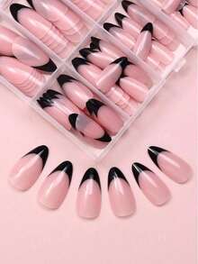 120片粉色和白色法式美甲杏仁形亮面假指甲（红色、黑色、浅蓝色、蓝色、白色，适合年轻女孩，美甲艺术，美甲用品，美甲礼品） - 彩色 - 查看 3