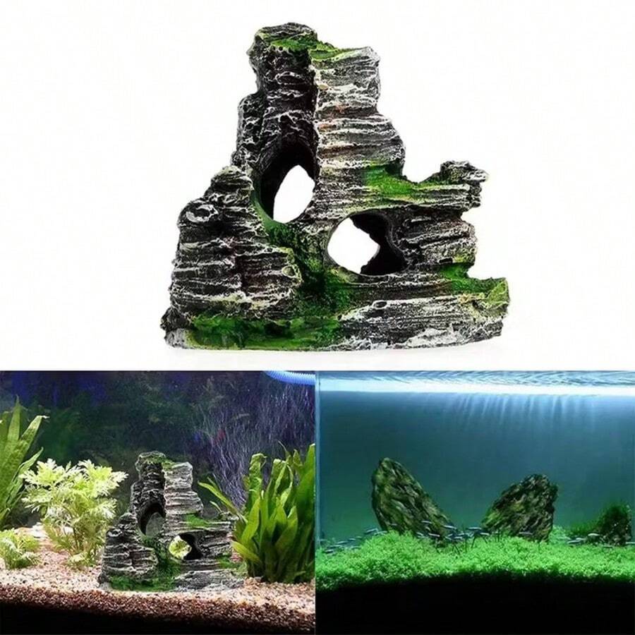 苔蘚覆蓋人造岩洞設計-魚蝦躲藏處+水下景觀佈置-優質樹脂工藝搭配逼真人造苔蘚-適用於魚、蝦及其他水生生物棲息地裝飾 - A - 查看 1