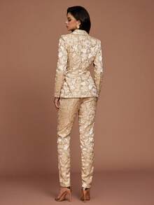 Casual Fashion Solid Color All Over Printed Long Sleeve Suit Jacket And Pants Ladies Suit Set - Apricot - View 2