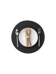 Bộ 1/4/6 tấm lót bàn tròn dệt 15 inch - Chống trượt, chịu nhiệt, có thể giặt máy | Bảo vệ mặt bàn khỏi vết bẩn và trầy xước | Phong cách trang trại, phù hợp cho nhà bếp, phòng ăn, tiệc Giáng sinh và năm mới - màu đen - Xem 5