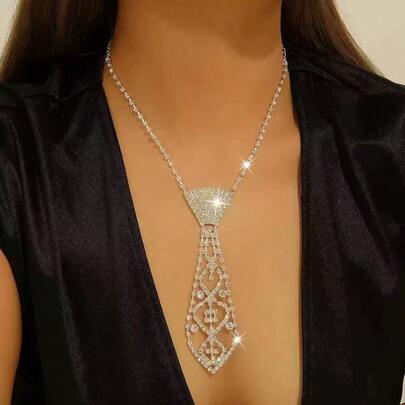 1pc Crystal Claw Chain Necktie Necklace, Women's Stage Show, Party, Ball Gown Accessory,Festival,Travel