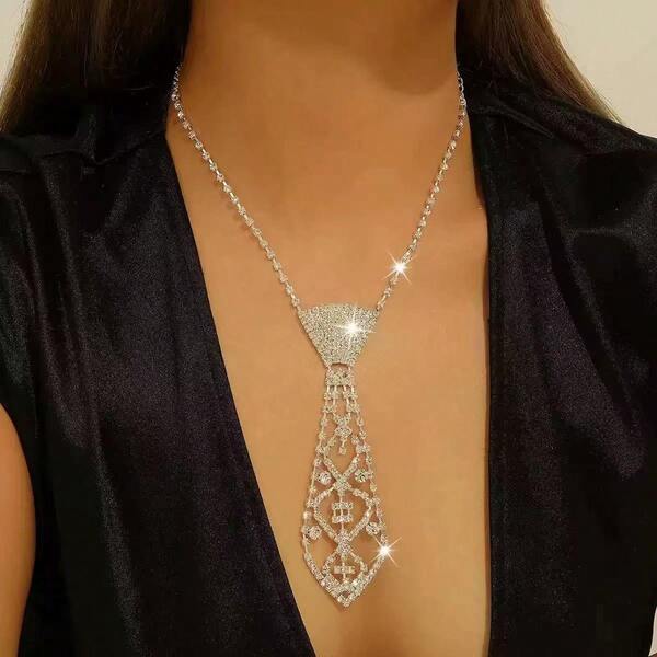 1pc Crystal Claw Chain Necktie Necklace, Women's Stage Show, Party, Ball Gown Accessory,Festival,Travel