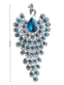 1枚女士蓝色动物胸针，防滑孔雀胸针，镶嵌高档水钻，复古凤凰胸针，时尚百搭的日常配饰 - 藍色 - 查看 4