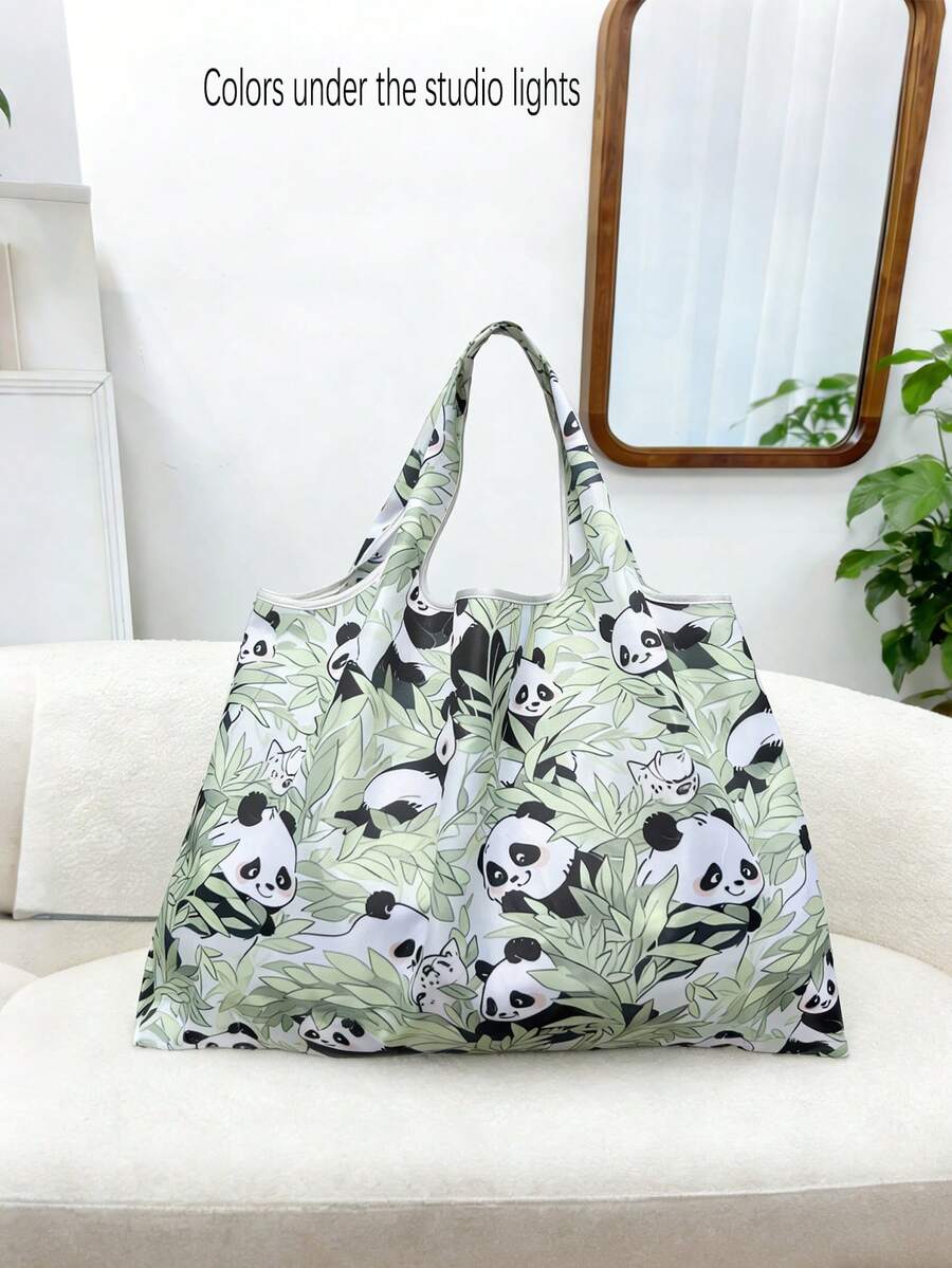 1 chiếc túi tote nữ, họa tiết gấu trúc, màu xanh lá cây, túi mua sắm gấp gọn dung tích lớn, thiết kế tối giản, kiểu dáng đa năng, phù hợp cho đi làm, du lịch, mua sắm, thiết kế đóng mở tiện lợi, đa chức năng, thích hợp cho nhiều dịp, cổ điển, bền và thoải mái khi chạm vào, dễ vệ sinh, dễ phối đồ. - màu xanh lá - Xem 1