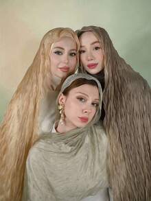 1 Pc Solid-Color Crepe Wrap Hair Hijab, Prayer Headscarf Long Robe, Multipurpose Hair Accessory, Lightweight Shawl - Multicolor - View 2