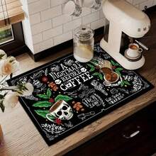 1 Piece, Square Skull Coffee Pattern Anti-Scald Mat, Soft Rubber Backing Heat Insulation Pad, Desktop Protection Mat, Coffee Machine Counter Mat, Kitchen Drain Mat, Home And Kitchen Placemat - Multicolor - View 8