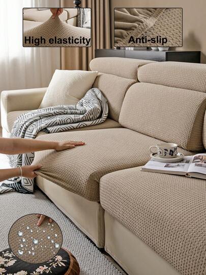 1pc Solid Color Plush Sofa Slipcover, Elastic Wrap-Around, Warm & Comfortable, Minimalist Ins Style, Pet-Friendly Anti-Slip Anti-Dirt Elastic Fitted Sofa Cover, Suitable For Living Room, Bedroom, Study, 1-4 Seater With Armrest & Backrest