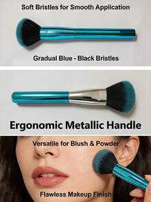 1pc Blue-To-Green Ombre Powder Brush - Featuring Premium, Soft Synthetic Fibers, This Large, Fluffy Face Brush Is Ideal For Applying Blush, Contour Powder, And Setting Powder. - Multicolor - View 5