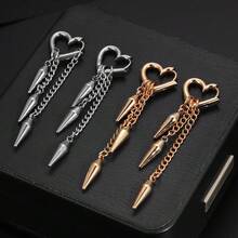 1pc Gothic Punk Style Cone Pendant Earrings, Unisex Stainless Steel Hoop Earrings, Suitable For Daily Wear And Party - Silver - View 10