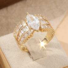 Luxury Elegant 3-Layer Synthetic Cubic Zirconia Women's Ring, Exquisite Texture Suitable For All Occasions, Also A Thoughtful Holiday Gift For Wife - Gold - View 6