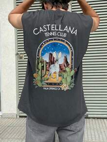 Áo tank top không tay đa năng Krometka dành cho nam, kiểu dáng thường ngày, họa tiết thỏ sa mạc, thích hợp cho mùa hè. - Màu xám đen - Xem 3