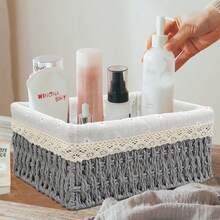 Bộ 3 giỏ đựng đồ đa năng (hình chữ nhật) - Giỏ đựng đồ phong cách Bohemia tự nhiên và đĩa đựng trái cây đan bằng mây. Kích thước hình chữ nhật: 30*20*5.5cm và 35*25*5.5cm. Những chiếc giỏ đan thủ công kiểu Nhật này rất thích hợp để đựng bánh mì, bánh bao hấp, v.v. - Phiên bản nắp - Xem 3