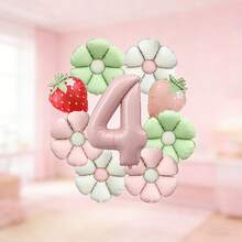 A Strawberry And Flower Birthday Balloon Set Contains Pink Number Foil Balloons, Daisy Foil Balloons And Strawberry-Shaped Foil Balloons. Suitable As Birthday Gifts For Sons And Daughters, As Well As Photo Backdrop Props - View 7