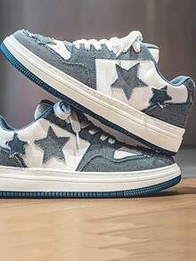 新款休闲鞋厚底透气男女复古低帮运动鞋，明星滑板鞋，百搭户外运动鞋 - 藍色 - 查看 4