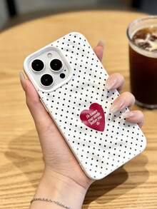 1pc Retro Polka Dot Heart Pattern Ripple Wrinkle Phone Case, Suitable For IPhone 17 Pro Max/17 Pro/16 Pro Max/16 Pro/16/15 Pro Max/15 Pro/15/14 Pro Max/14/13 Pro Max/13 Pro/13/12 Pro Max/12 Pro/12/11, Dustproof Waterproof Shockproof Soft Case - White - View 3