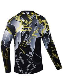 TELEYI Men's Geometric Lightning Racer Letter Print Long Sleeve MTB Motocross Jersey Quick Dry Mesh Downhill Off-Road Bike Racing Athletic Top Sports Black - Black - View 2