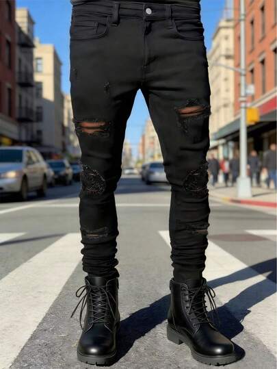 Quần jeans nam thời trang thường ngày, thể thao, cá tính, phong cách đường phố, sinh viên, có túi, đa năng, kiểu dáng skinny rách.