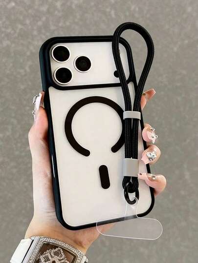 1个简约优雅透明磁吸手机壳，兼容 17 Pro Max、16 Pro Max、新款14、15，超薄防震保护壳，带挂绳，男女通用