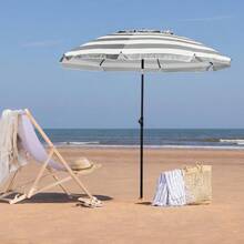 Beach Umbrella Portable Tilting Parasol Sun Shade With UV Protection - Grey - Striped - View 2