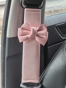 2pcs Car Seat Belt Leather Shoulder Protector Cute Bow Car Decoration Car Protection Cover,Car Women Accessories - One-size - View 9