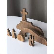 Wooden Easter Resurrection Scene & Cross Decor Set, Jesus Tomb Tray, Nativity Scene Decoration, Suitable For Religious Places, Home Office Desktop, Christian Gifts, Figurine Decor, Easter Dinner Table Decoration, Mothers Day Gift, Birthday Gifts For Moms - Brown - View 10