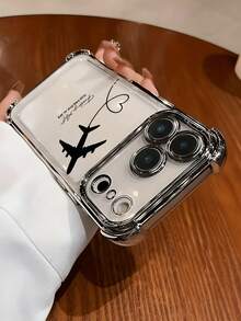 1个飞机航线心形（相机镜头贴膜）奢华时尚防震气囊手机壳，兼容苹果6/7/8/X/XS/XR/11/12/13/14/15/16/16E/17/17PM，保护性手机壳 - 白色 飛機 - 查看 1