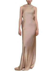 Women's 2026 French Style Elegant Satin Long Formal Gown, Evening Cocktail Party Dress - 棕色 - 查看 7