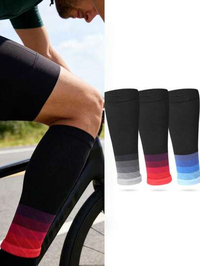 1 par de nuevos calentadores de piernas de compresión deportiva, mangas para pantorrillas para senderismo, correr, fútbol, ciclismo, manga de pierna elástica transpirable y de color degradado, calentadores de piernas de compresión para correr al aire libre