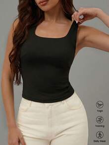 Leadlive 新款夏季女士吊带背心，运动吊带衫，黑色上衣，休闲瑜伽，优雅吊带衫 - 黑色 - 查看 1