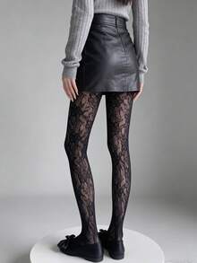 2 Colors Available Vintage Lace Stockings, French Style Floral Net Pantyhose - Multicolor - View 8