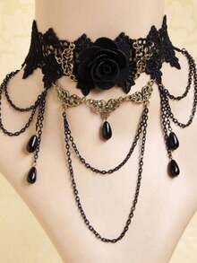 Vòng tay tua rua nhiều lớp mặt dây chuyền pha lê đen, kiểu dáng Gothic, có thể điều chỉnh kích cỡ, phù hợp với đồ bơi, váy đi biển, hộp đêm và các dịp khác, kiểu dáng thời trang, thích hợp làm quà tặng sinh nhật, Ngày Valentine, Ngày của Mẹ và các dịp khác. - Nhiều màu - Xem 8