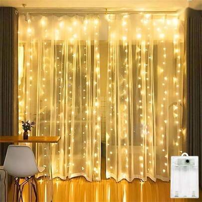 Battery Powered Curtain Lights, LED Fairy Lights, Suitable For Indoor, Wedding, Christmas, Halloween, Garden, Bedroom, Holiday Party Decoration