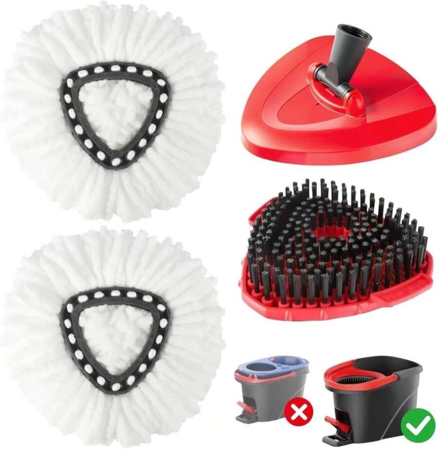 4-In-1 Mop Heads Replacements For O Cedar EasyWring 1 Tank System, Includes 1 Base | 1 Scrub Brush Head | 2 Spin Mop Heads, Full Set Mop Replace Heads For Cleaning Home, Bathroom &Amp; Kitchen - ColorA - 查看 1