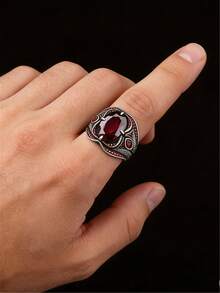 1 pieza Anillo de hombre - Accesorio de estilo empresarial de moda personalizado, adecuado para uso diario y como regalo - Rojo - Ver 7