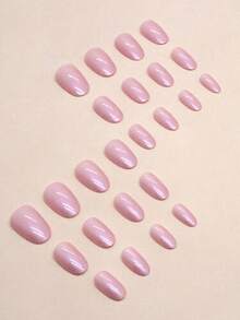 24pcs Sweet & Spicy Aurora Pastel Nail Stickers + 1pc Jelly Gel + 1pc Nail Buffer Press On Nails - Pink - View 2