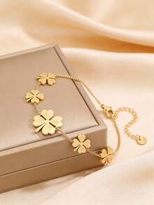 Camhanno 1pc Casual Fashionable Stainless Steel Four-Leaf Flower Bracelet, Suitable For Outfit Matching And Gifting To Friends, Family And Mothers - Style 1 - View 3