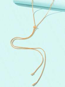 1pc Adjustable Long Necklace, Minimalist Elegant Design, Versatile Accessory For Dresses - Gold 24 - View 2