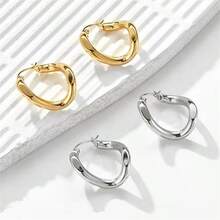 1件装时尚扭曲抛光不锈钢耳环，奢华个性化设计，百搭派对庆典嘻哈耳环饰品 - 金色 - 查看 9