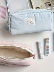 1个大容量简约铅笔盒 - 米色，学校和办公室收纳包，带笔槽和马克笔槽，耐用便携收纳袋，适合学生、教师、专业人士 - 兼容钢笔、铅笔、荧光笔 - 彩色 - 查看 5