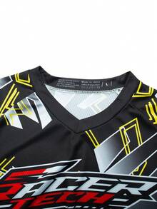 TELEYI Men's Geometric Lightning Racer Letter Print Long Sleeve MTB Motocross Jersey Quick Dry Mesh Downhill Off-Road Bike Racing Athletic Top Sports Black - Black - View 3