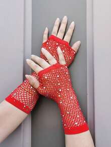 Găng tay lưới đính đá, găng tay lưới hở ngón dành cho nữ, phụ kiện tay lấp lánh phong cách tiệc tùng. - Lưới đánh cá đính đá - Xem 8