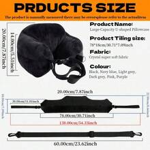 1 chiếc gối kê cổ du lịch, vỏ gối kê cổ hình chữ U đa chức năng được nhồi bằng vải, vỏ gối kê cổ bằng nhung mềm mại, nhẹ nhàng, thoải mái cho du lịch máy bay. - Màu xanh hải quân - Xem 7